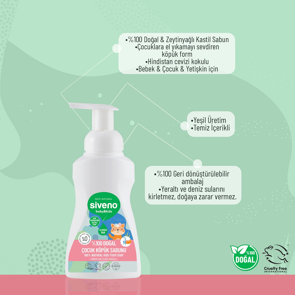 SIVENO SIVENO Siveno %100 Zeytinyağlı Doğal Köpük Sabun Çocuk 250 ml 1 of 7