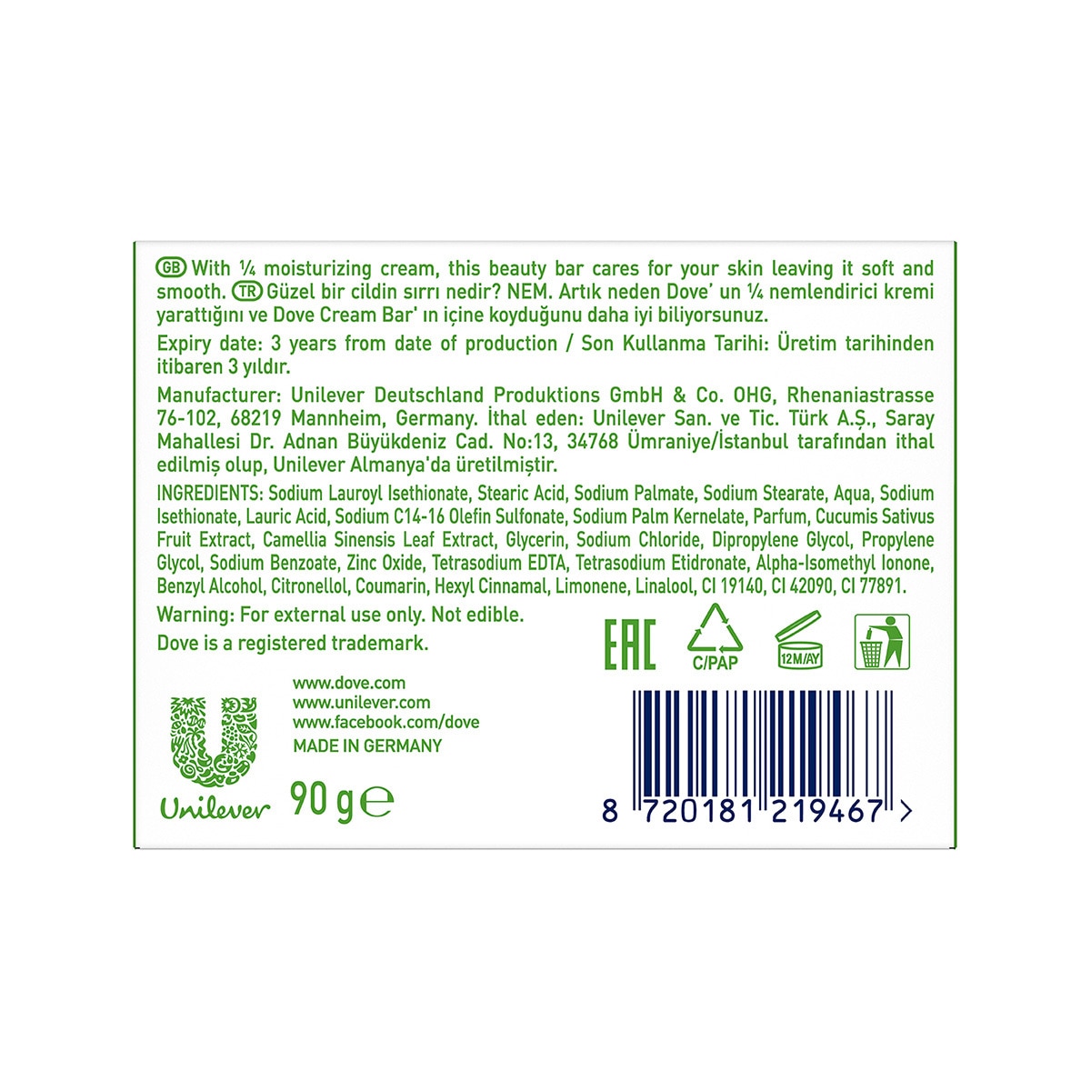 DOVE DOVE Dove Beauty Cream Bar Go Fresh Fresh Touch Nemlendirici Krem 90 g  1 of 8 