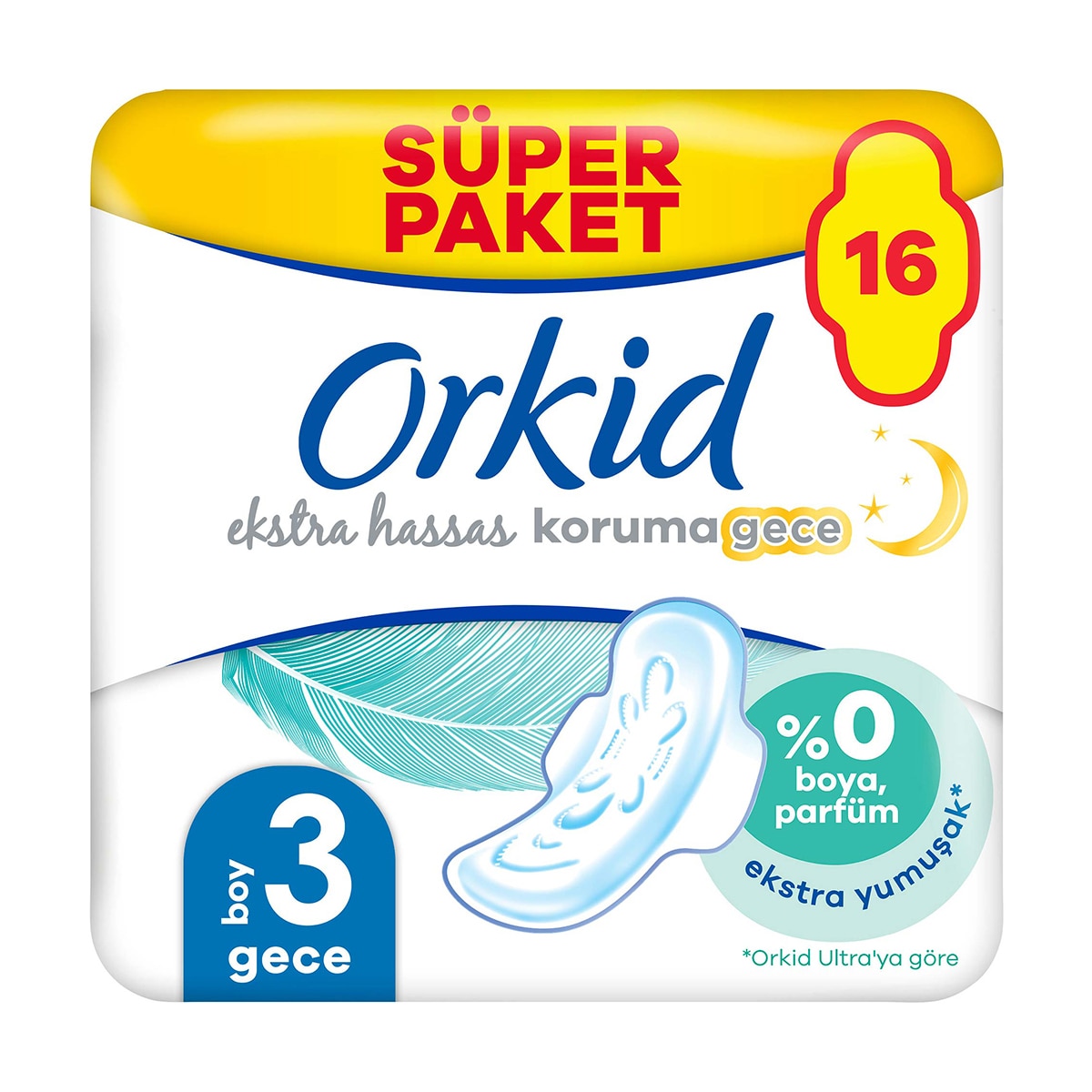 ORKID ORKID Orkid Ekstra Hassas Hijyenik Ped Dörtlü Paket Uzun Ekstra 16'lı 1 of 9