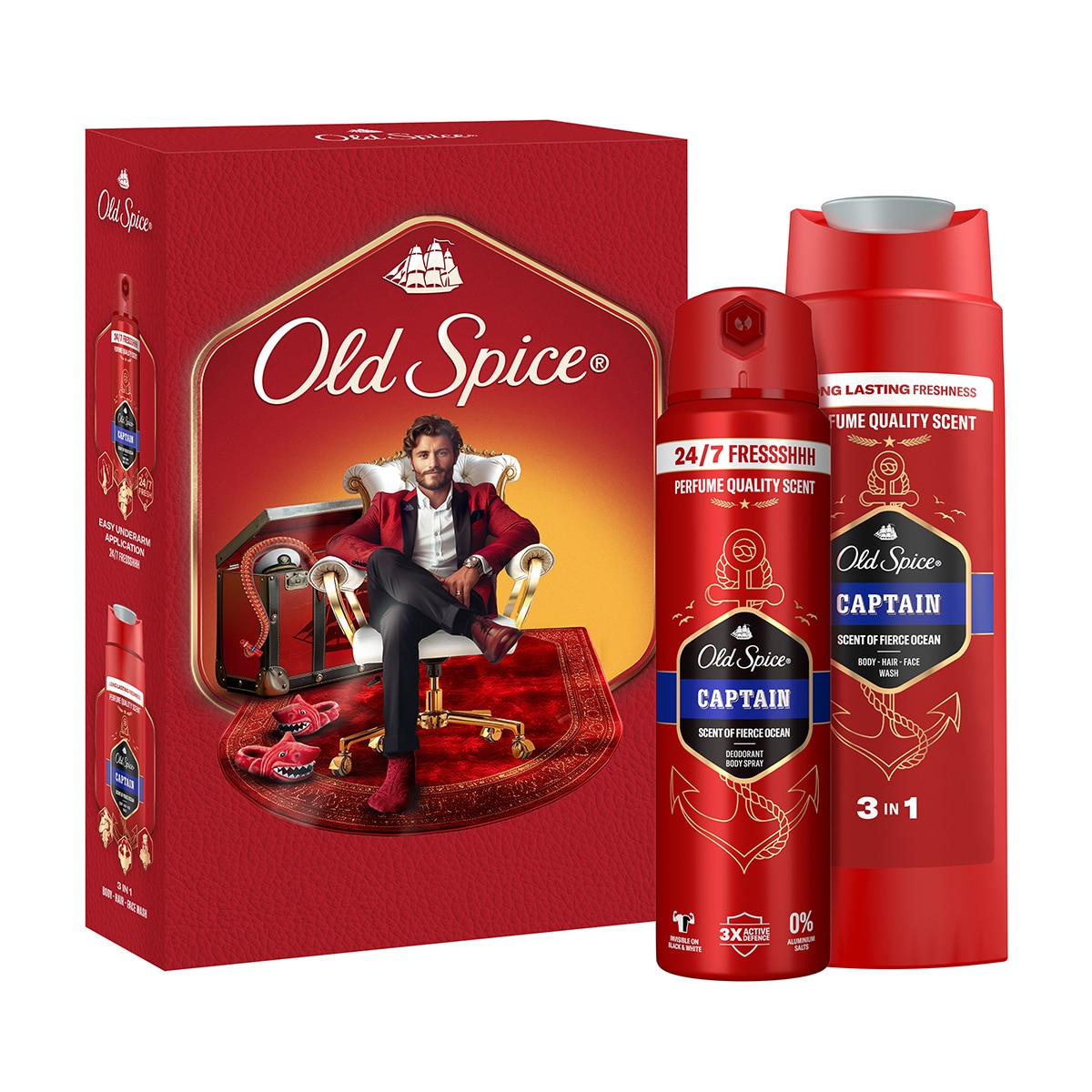  OLD SPICE OLD SPICE Old Spice Captain Deodorant Sprey 150 ml + Duş Jeli 250 ml  1 of 8 