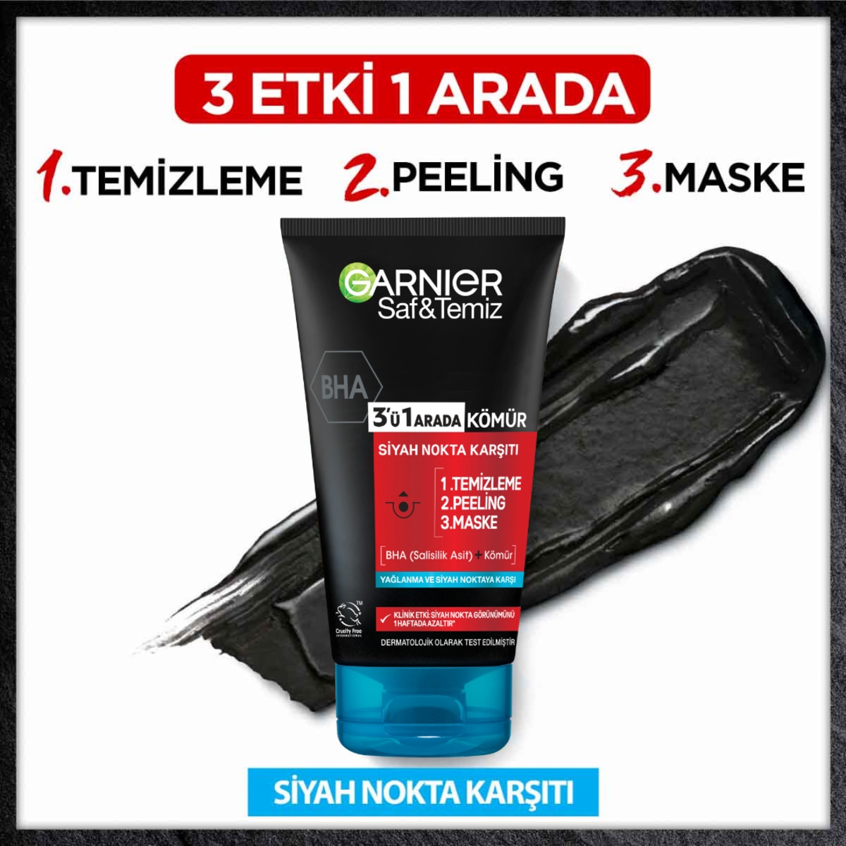 GARNIER GARNIER Garnier Saf & Temiz Siyah Nokta Karşıtı Kömürlü 3'ü 1 arada 1 of 5