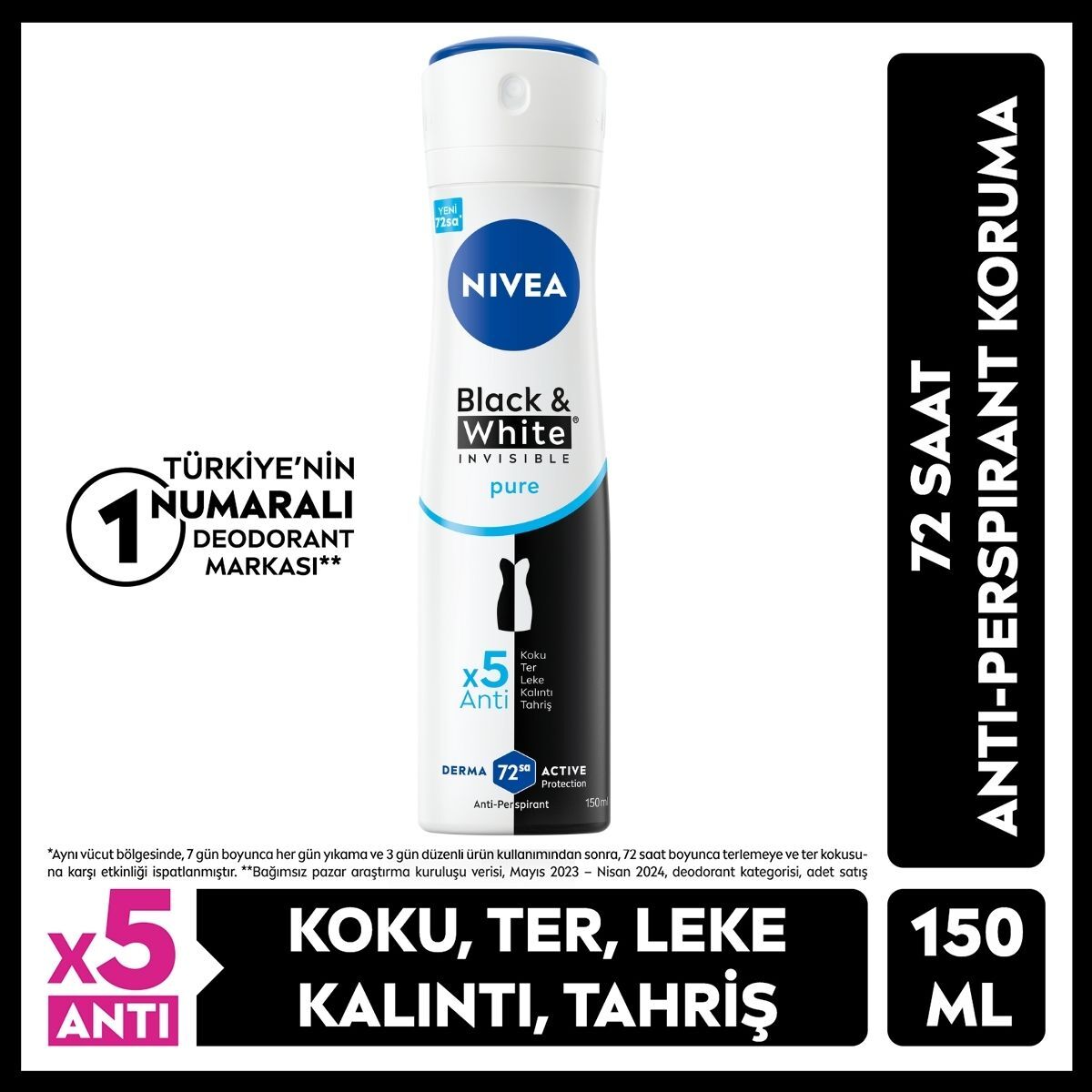 NIVEA DEO NIVEA DEO Nivea Invisible Black and White Pure Kadın Deodorant 150 ml 1 of 1 Nivea Invisible Black and White Pure Kadın Deodorant 150 ml