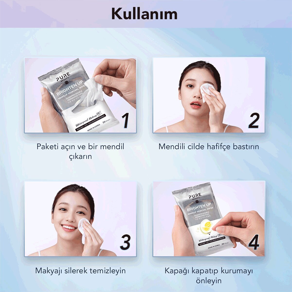 PURE BEAUTY PURE BEAUTY Pure Beauty Brighten Up Makyaj Temizleme Mendili 20 Adet 1 of 6