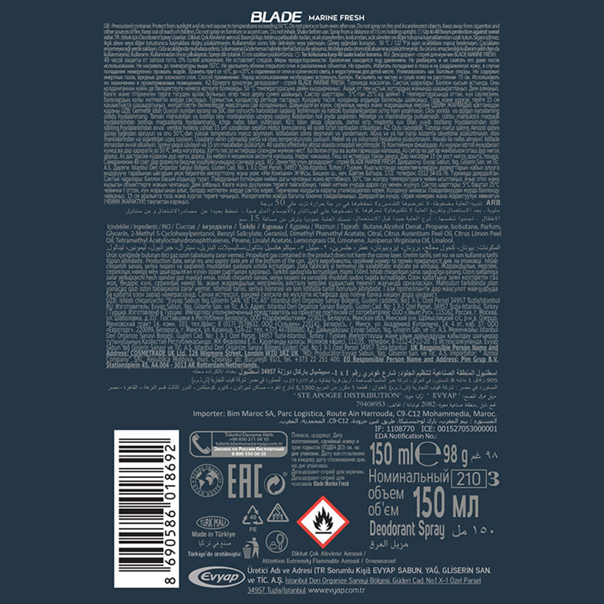 BLADE MAN BLADE MAN Blade Deodorant Marine Fresh 150 ml 1 of 2