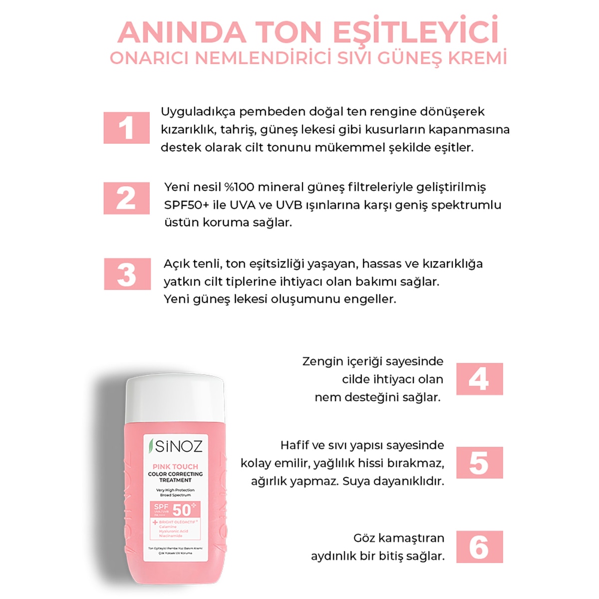  SİNOZ SINOZ Sinoz Pink Touch Ton Eşitleyici Güneş Kremi Spf50+  1 of 10 