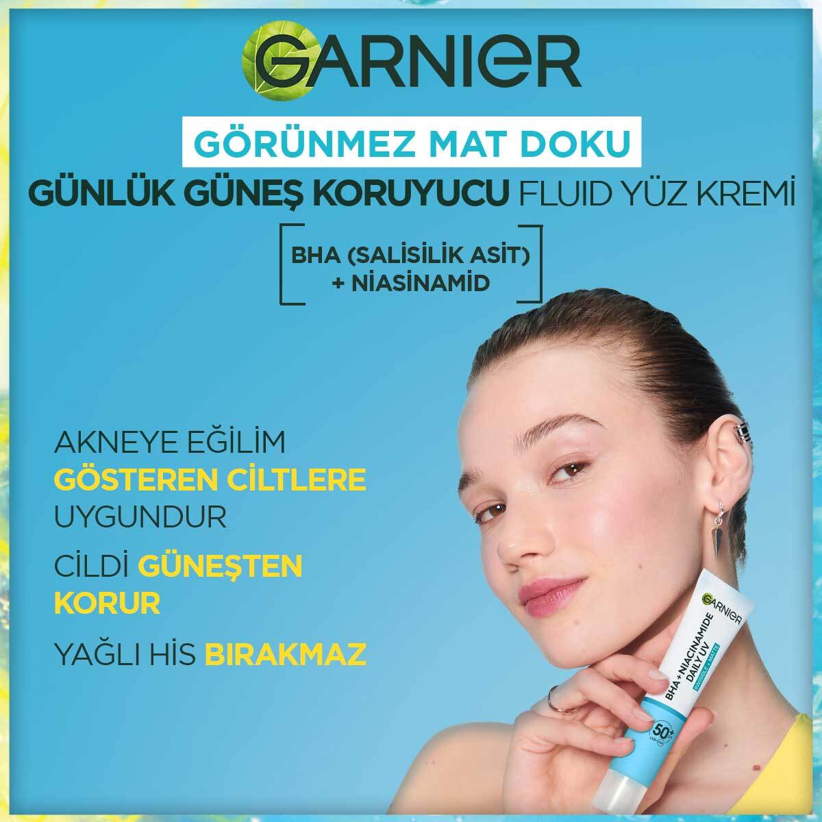  GARNIER GARNIER Garnier Saf ve Temiz BHA Niasinamid Günlük Yüz Güneş Kremi SPF50+ 40 ml  1 of 7 