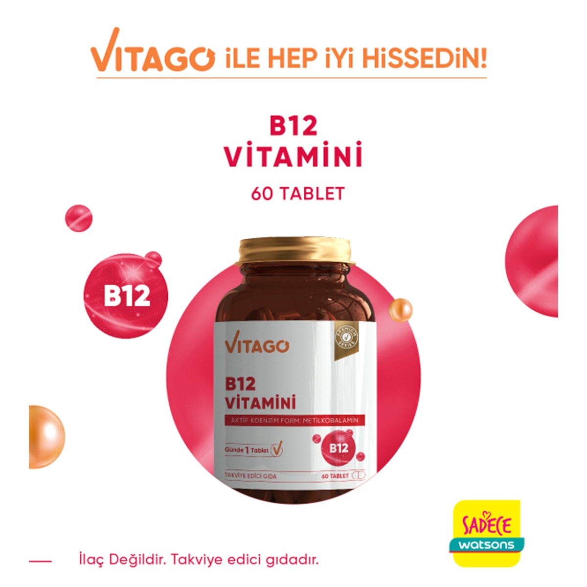  VITAGO VITAGO EXC. Vitago Vitamin B12 500 Mcg Tablet 60'lı  1 of 5 