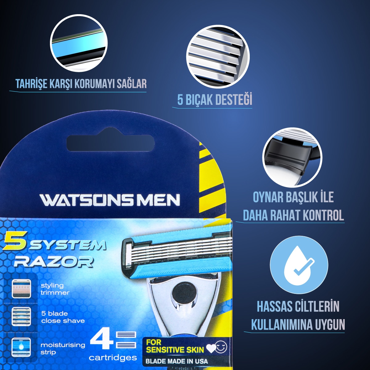 WATSONS WATSONS Watsons Men 5 Bıçaklı Yedek Tıraş Bıçağı 4 Adet 1 of 3