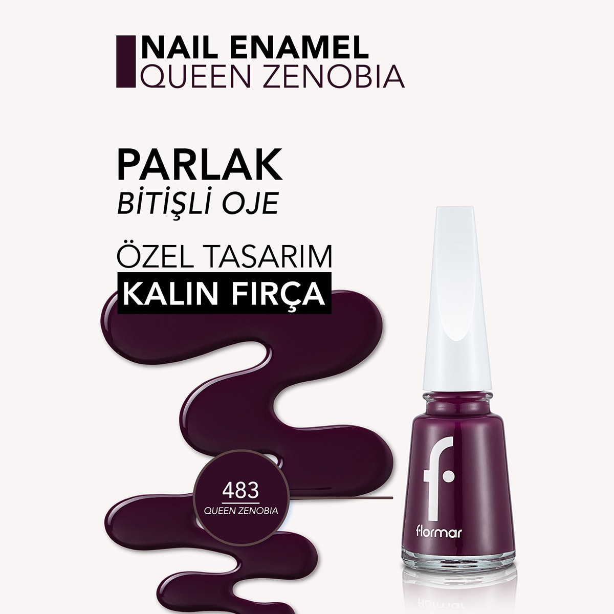 FLORMAR FLORMAR Flormar Nail Enamel Yoğun Pigmentli Parlak Oje No: 483 Queen Zenobia 1 of 6