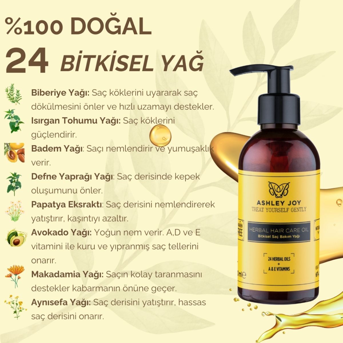  ASHLEY JOY ASHLEY JOY Ashley Joy Saç Bakım Yağı 100 ml  1 of 5 