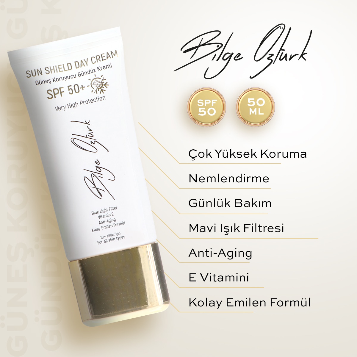  BİLGE ÖZTÜRK BİLGE ÖZTÜRK Bilge Öztürk Sun Shield Gündüz Kremi Spf50 50 ml  1 of 4 