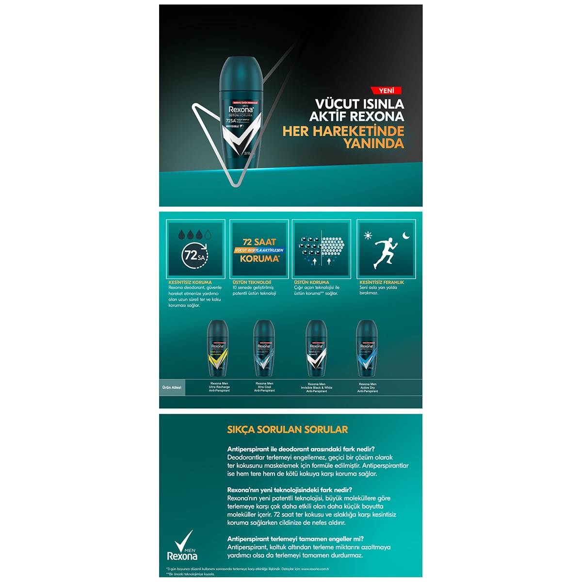 REXONA REXONA Rexona Üstün Koruma Erkek Roll On Deodorant Invisible 72 Saat Kesintisiz Koruma 50 ml 1 of 9