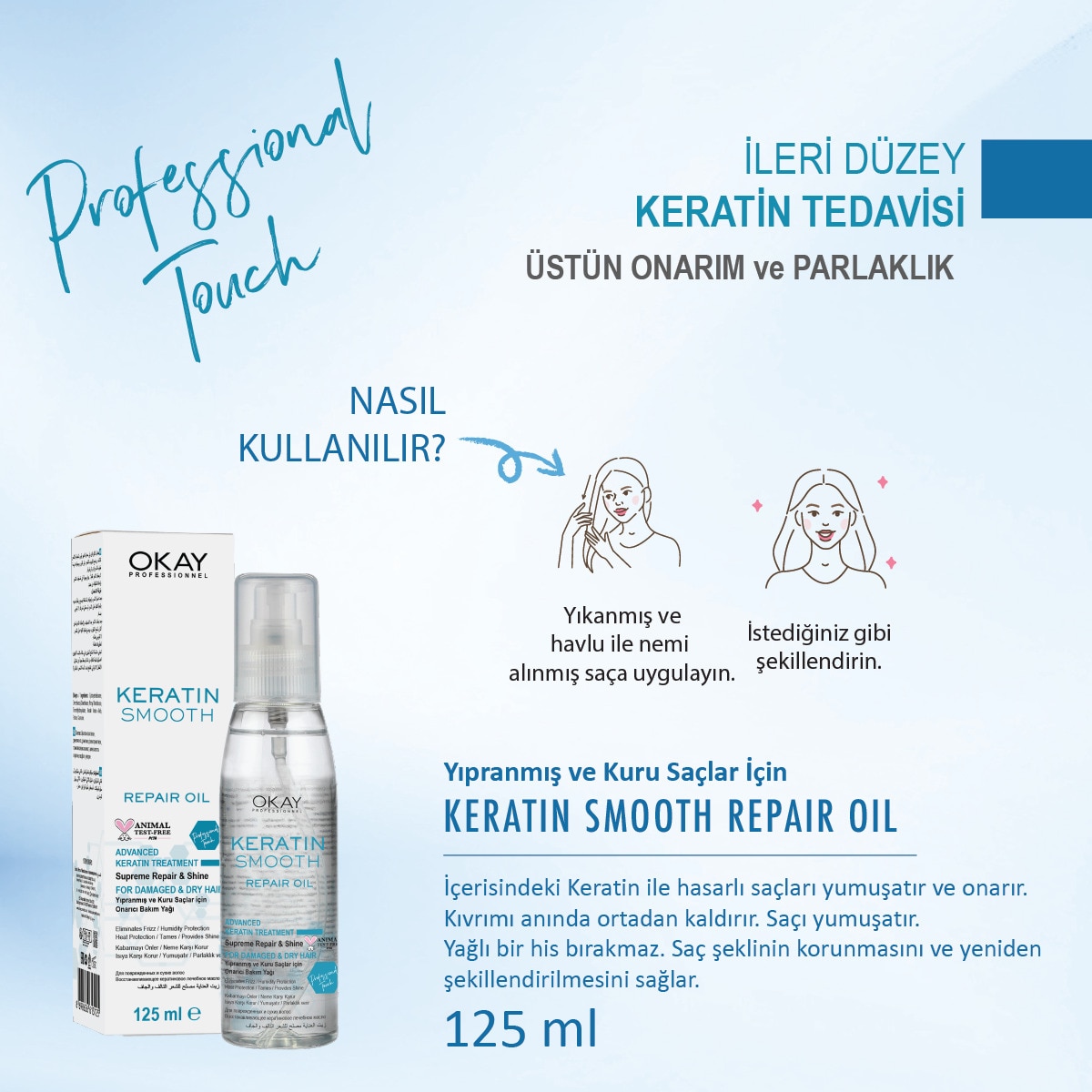  OKAY OKAY EXC. Okay Professionnel Keratin Smooth Saç Bakım Yağı 125 ml  1 of 4 