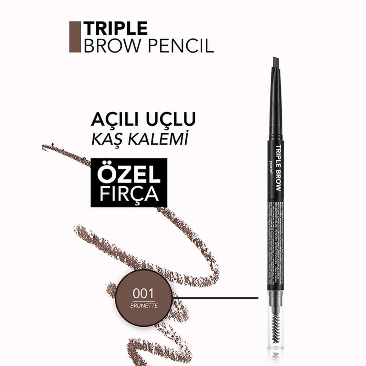  FLORMAR FLORMAR Flormar Triple Brow 3'ü 1 Arada Asansörlü Kaş Kalemi No: 01 Brunette  1 of 6 