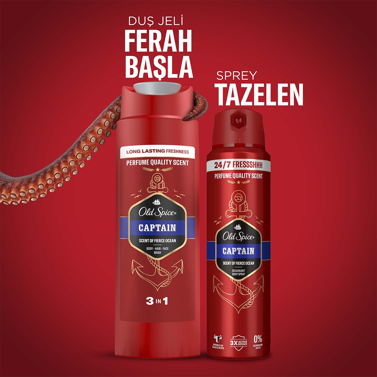  OLD SPICE OLD SPICE Old Spice Captain Deodorant Sprey 150 ml + Duş Jeli 250 ml  1 of 8 