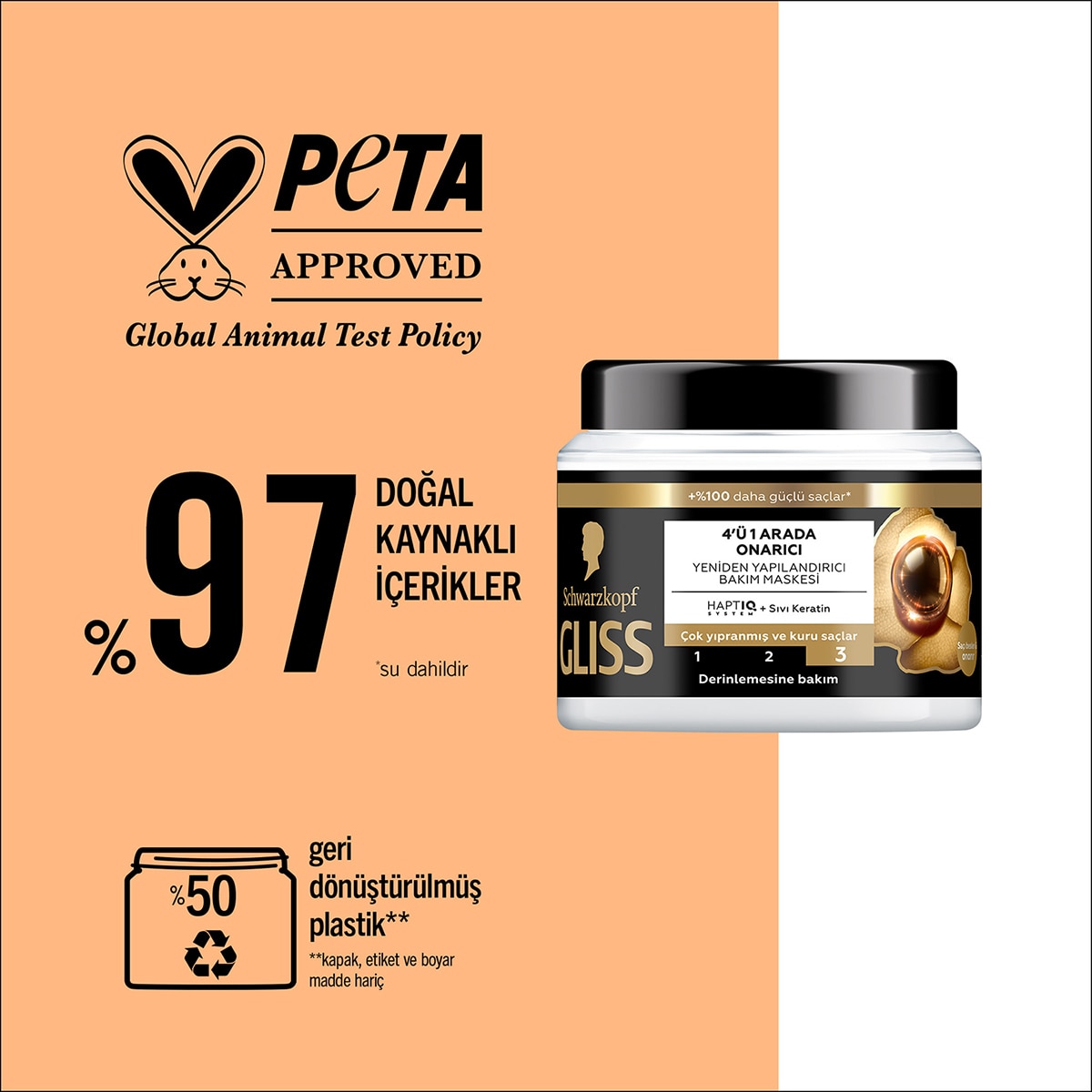  GLISS GLISS Gliss 4'ü 1 Arada Ultimate Repair Onarıcı Saç Bakım Maskesi Sıvı Keratin ile 400 ml  1 of 7 