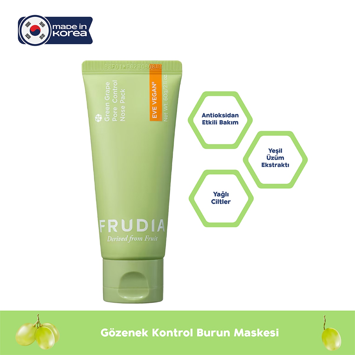 FRUDIA FRUDIA Frudia Green Grape Gözenek Kontrol Soyulabilir Burun Maskesi 60 g 1 of 6