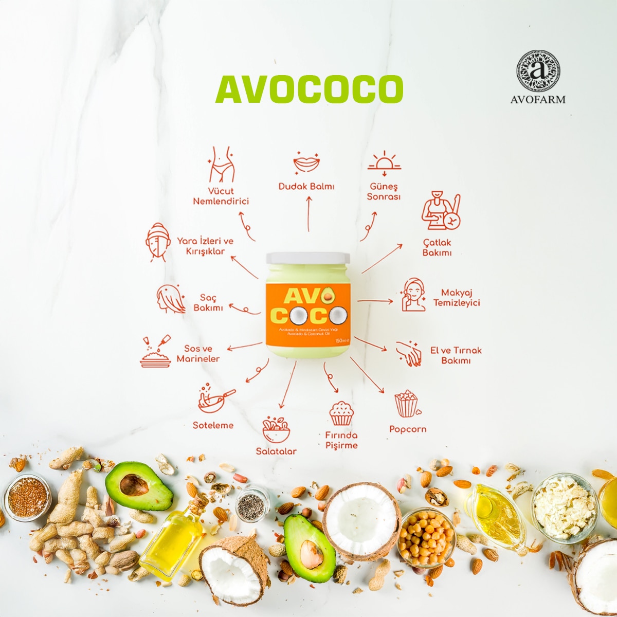  AVOFARM AVOFARM Avofarm Avococo Avokado Hindistan Cevizi Yağı 150 ml  1 of 3 