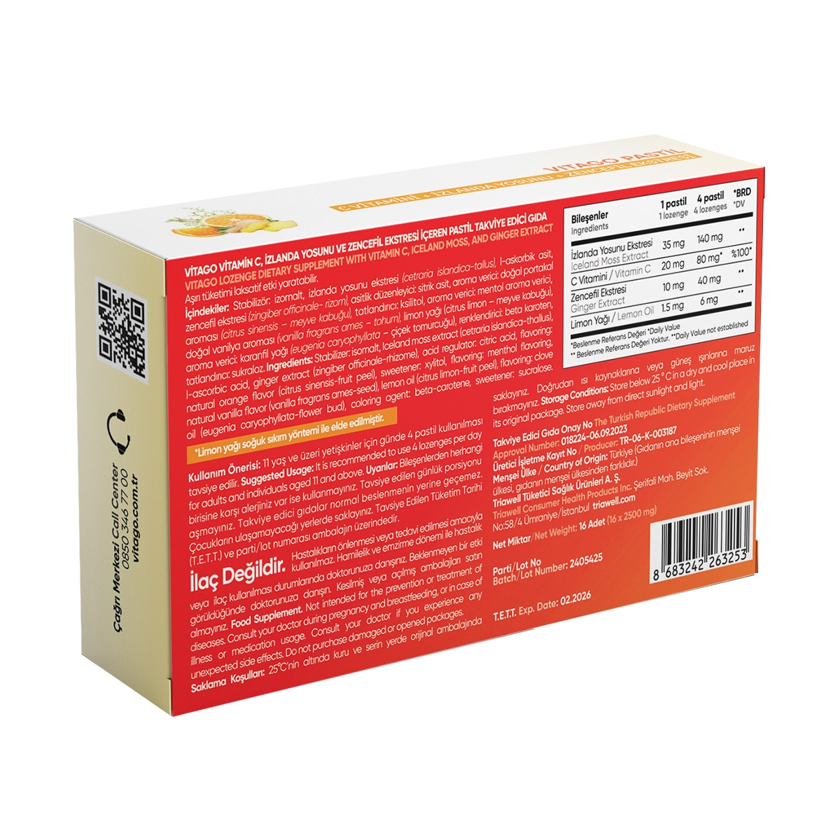  VITAGO EXC. VITAGO EXC. Vitago Pastil Vitamin C İzlanda Yosun Zencefil 16'lı  1 of 7 