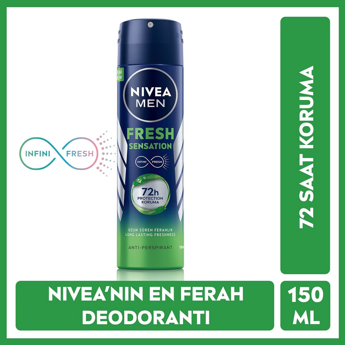 NIVEA DEO NIVEA DEO Nivea Men Fresh Sensation Sprey Deodorant 150 ml 72 Saat Anti-perspirant Koruma 1 of 1 Nivea Men Fresh Sensation Sprey Deodorant 150 ml 72 Saat Anti-perspirant Koruma