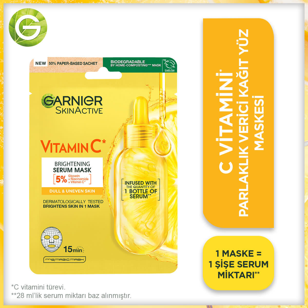  GARNIER GARNIER Garnier Kağıt Maske C Vitamini Parlaklık Verici 1 Adet 