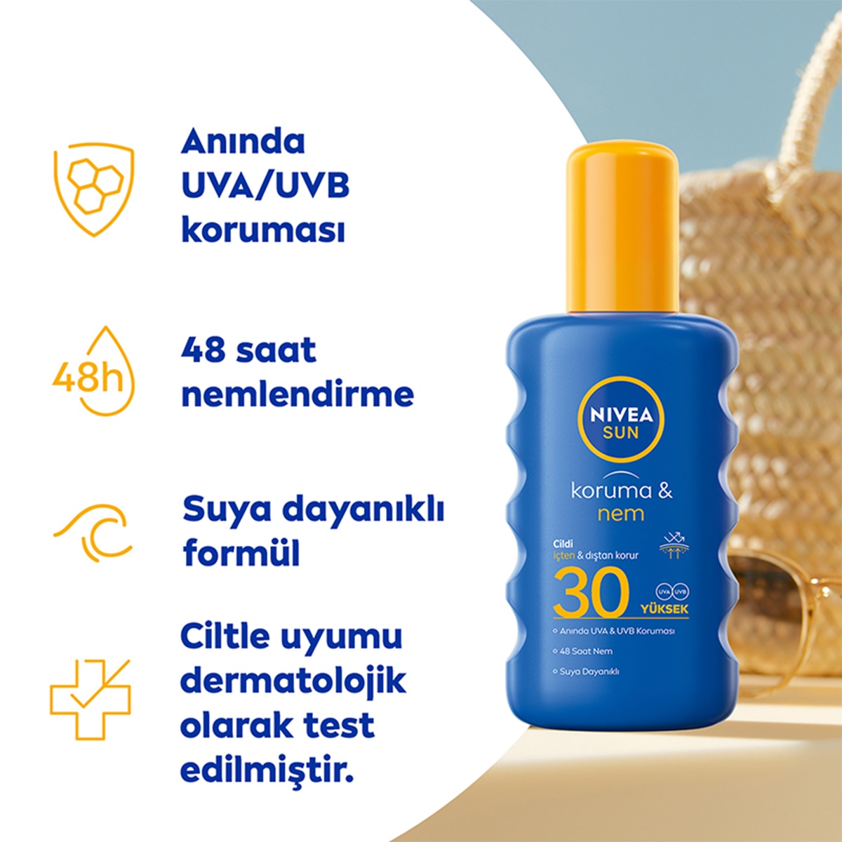 NIVEA SUN NIVEA SUN Nivea Sun SPF30 Güneş Koruyucu & 48 Nemlendirici Güneş Kremi 200 ml Sprey 1 of 8