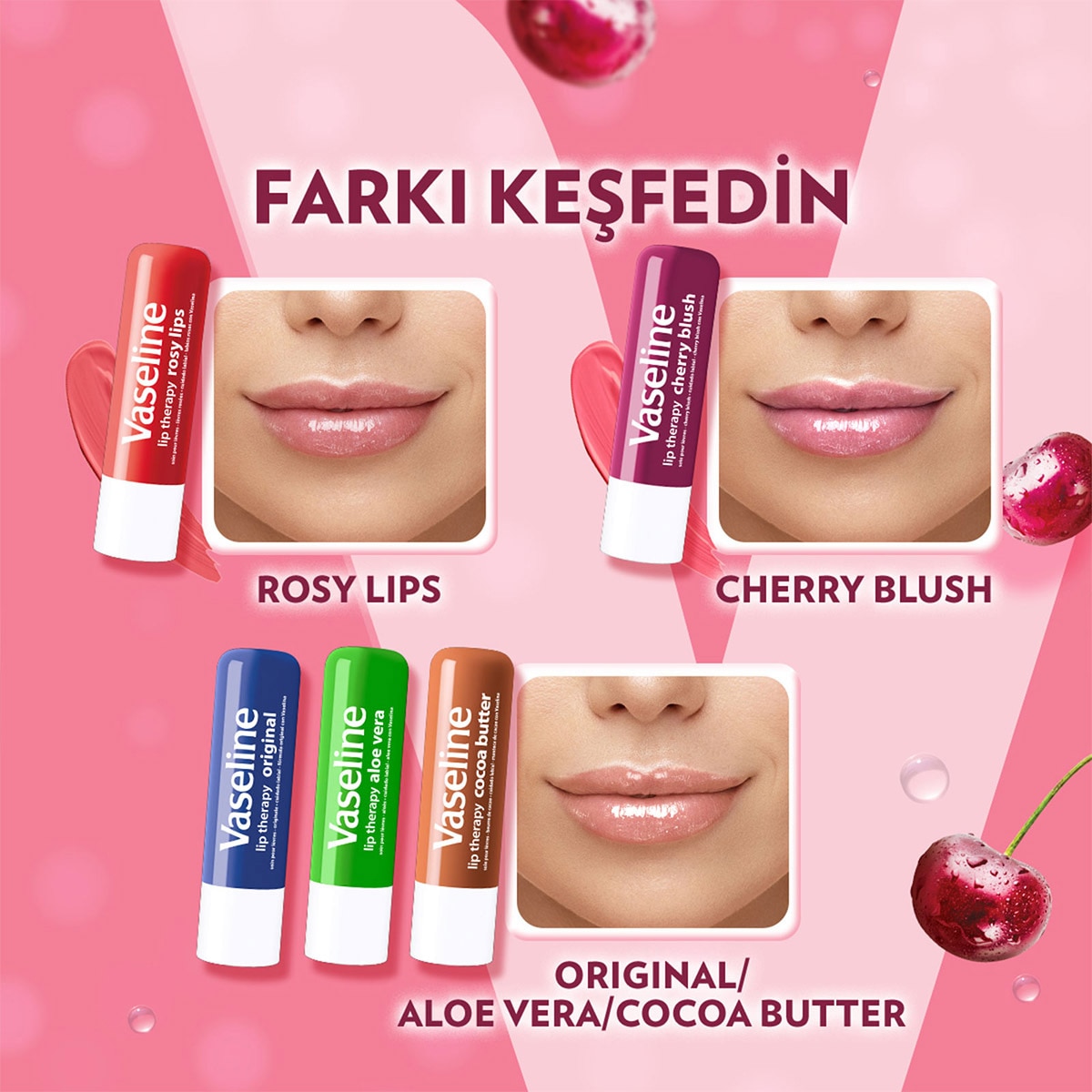  VASELINE VASELINE Vaseline Cherry Dudak Bakım Kremi ve Dudak Parlatıcısı 4.8 g  1 of 9 