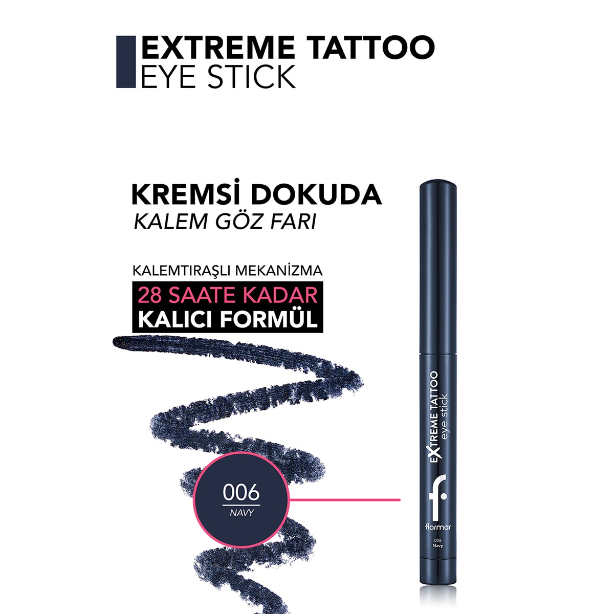 FLORMAR FLORMAR Flormar Extreme Tattoo Yüksek Pigmentli Jel Göz Kalemi No: 006 Navy 1 of 8
