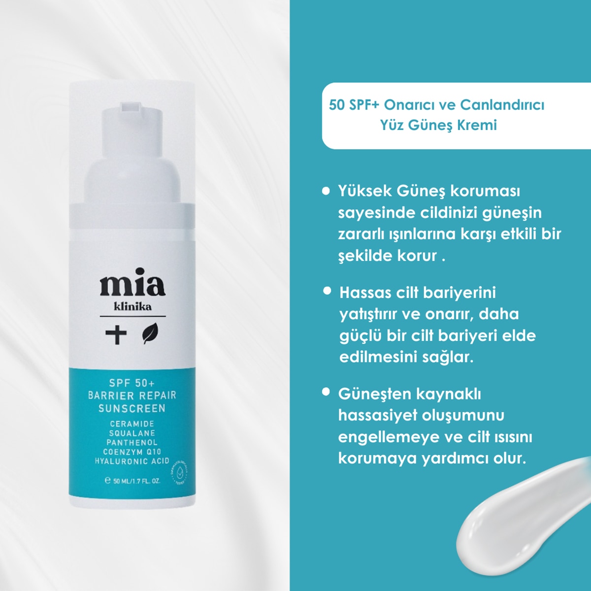  MIA KLINIKA MIA KLINIKA Mia Klinika SPF 50+ Bariyer Onarıcı Güneş Kremi 50 ml  1 of 3 