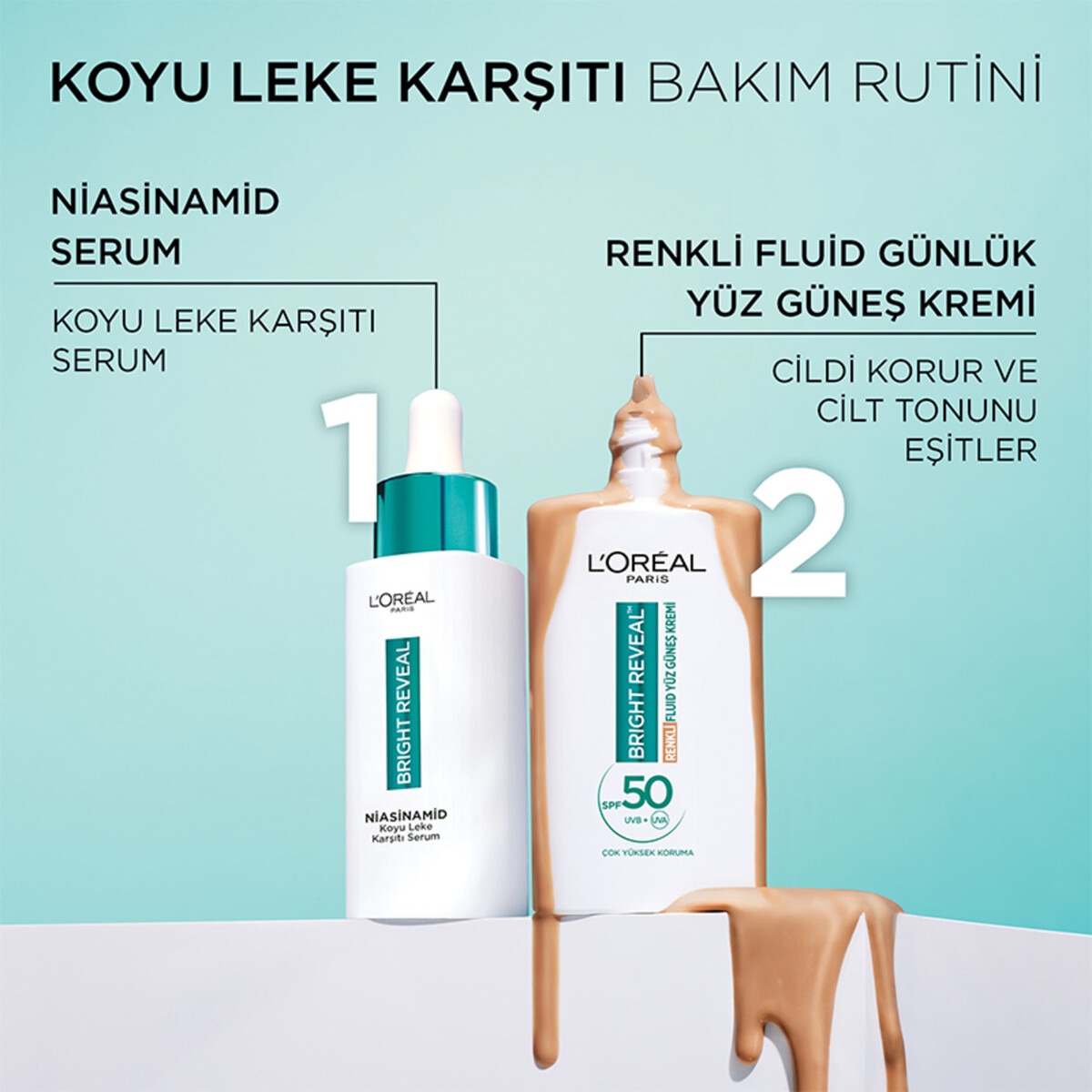  LOREAL PARIS LOREAL PARIS L'Oreal Paris Bright Reveal Renkli Yüz Güneş KremiSPF50+ 50 ml Medium Koyu Leke Karşıtı  1 of 11 