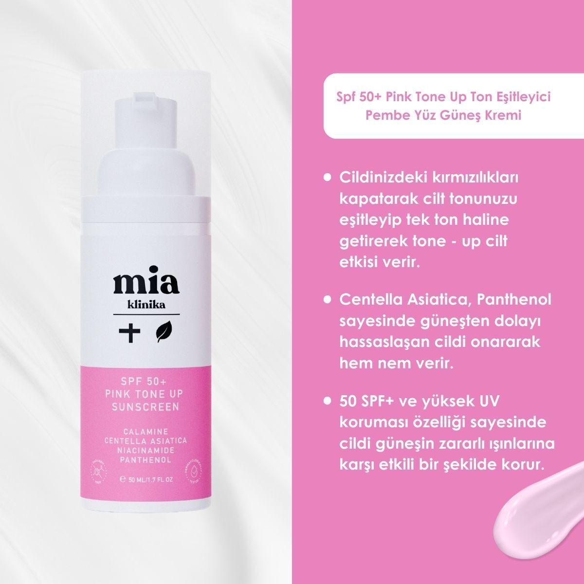  MIA KLINIKA MIA KLINIKA Mia Klinika Ton Eşitleyici Pembe Güneş Kremi 50 ml  1 of 4 