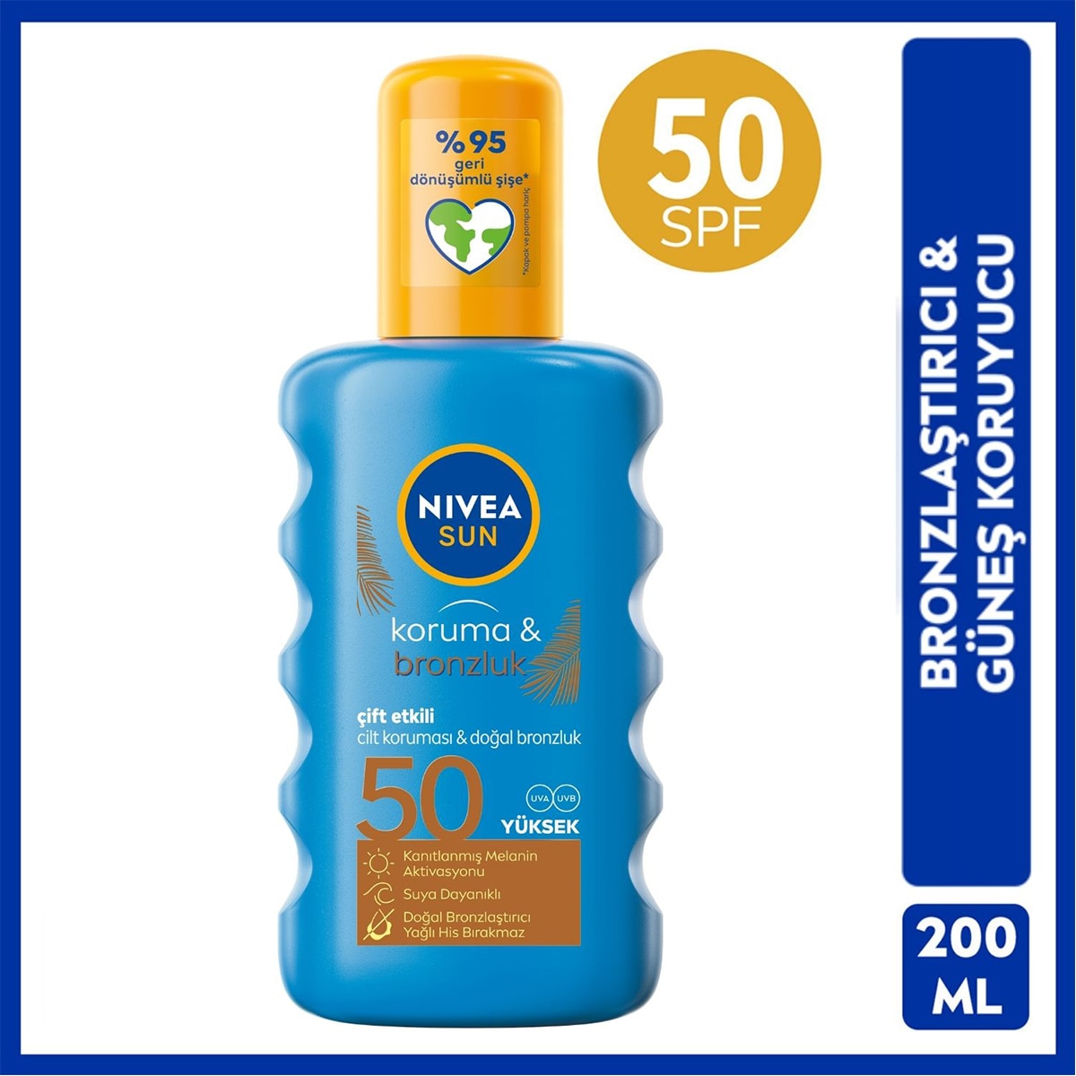  NIVEA SUN NIVEA SUN Nivea Sun SPF50 Güneş Koruyucu & Bronzluk Güneş Kremi 200 ml Sprey  Nivea Sun SPF50 Güneş Koruyucu & Bronzluk Güneş Kremi 200 ml Sprey