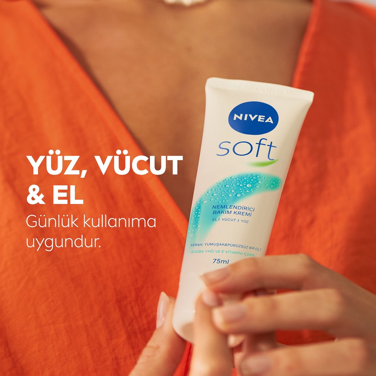  NIVEA SOFT NIVEA SOFT Nivea Soft Nemlendirici Bakım Kremi Yüz Vücut El 75 ml Jojoba Yağı ve E Vitamini Tüm Ciltler  1 of 6 
