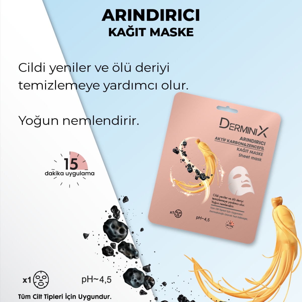 DERMINIX Derminix Arındırıcı Kağıt Maske Aktif Karbon ve Zencefil