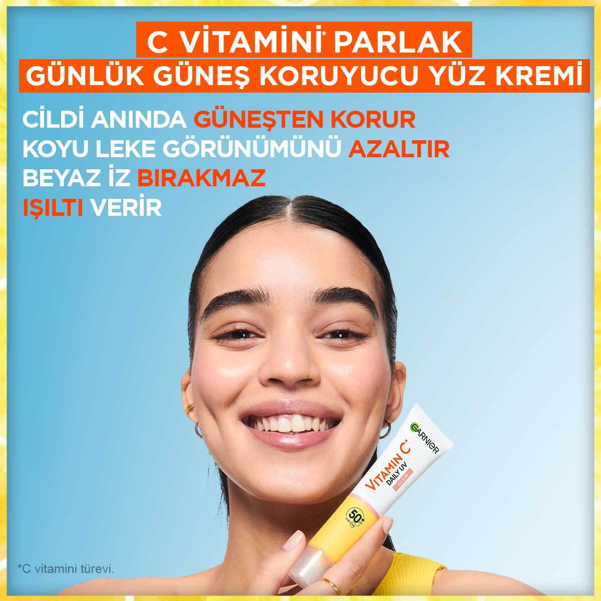 GARNIER GARNIER Garnier C Vitamini Parlak Günlük Yüz Güneş Kremi Işıltılı Doku SPF50+ 40 ml 1 of 7