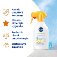 NIVEA SUN NIVEA SUN Nivea Sun SPF50+ Bebek Ve Çocuklara Özel Hassas Güneş Koruyucu Sprey Ekstra Suya Dayanıklı 250 ml 1 of 6