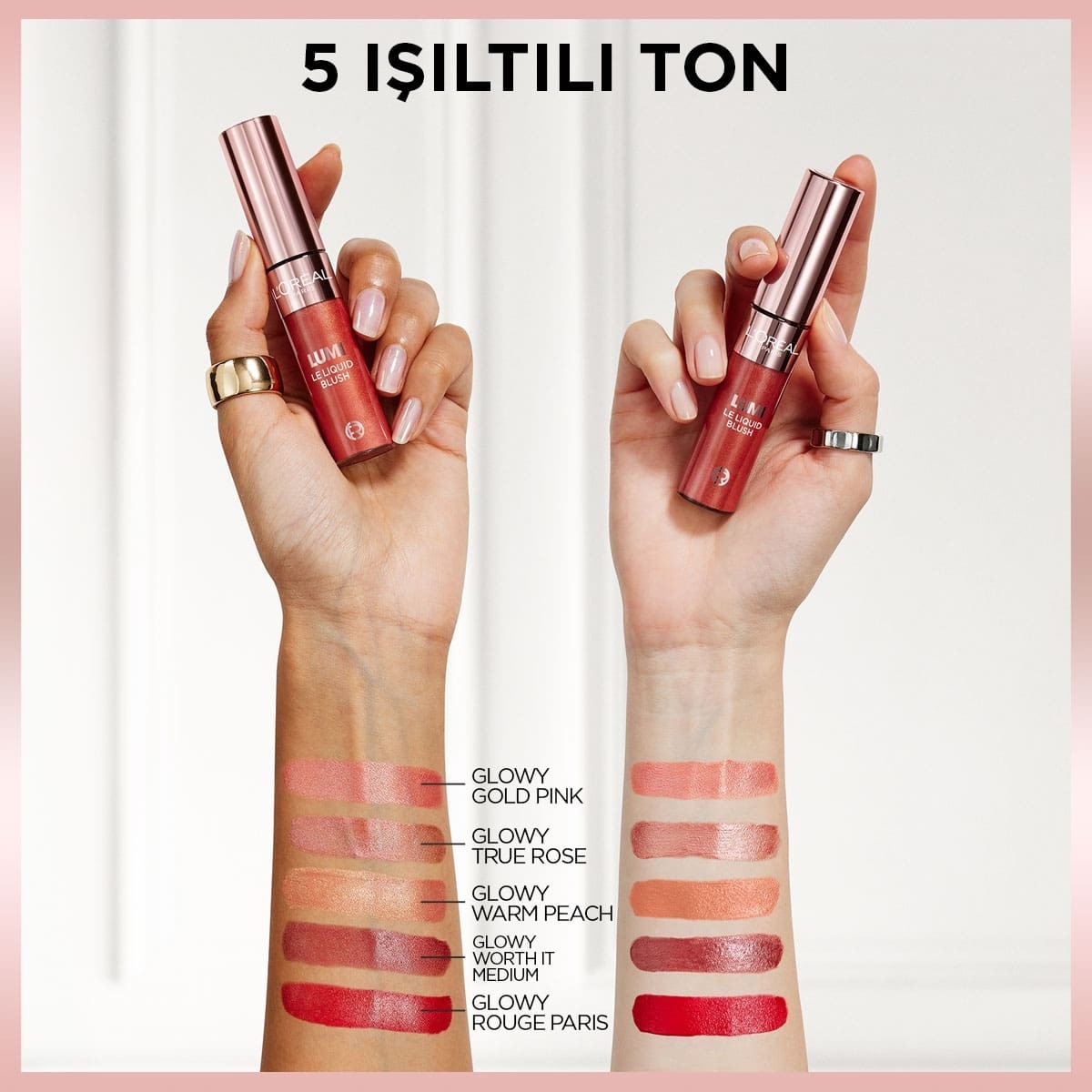  LOREAL PARIS LOREAL PARIS L'Oreal Paris Lumi Blush Yoğun Pigmentli ve Işıltılı Likit Allık Glowy Gold Pink  1 of 9 