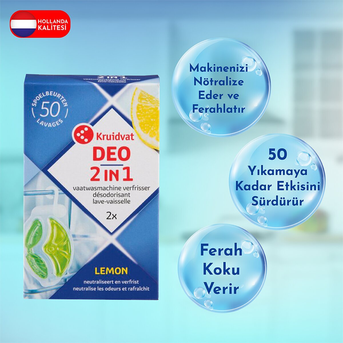KRUIDVAT KRUIDVAT Kruidvat Bulaşık Makinesi Koku Giderici Limon 2’li 1 of 3