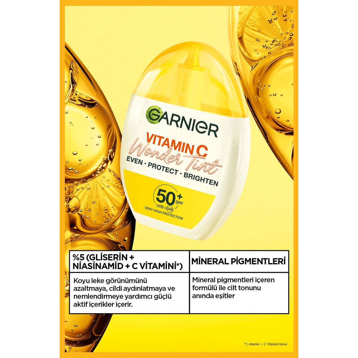 GARNIER GARNIER Garnier C Vitamini Wonder Tint 3 Etki 1 Arada Renkli Nemlendirici Açık Ton SPF50 Vegan Light 40 ml 1 of 10