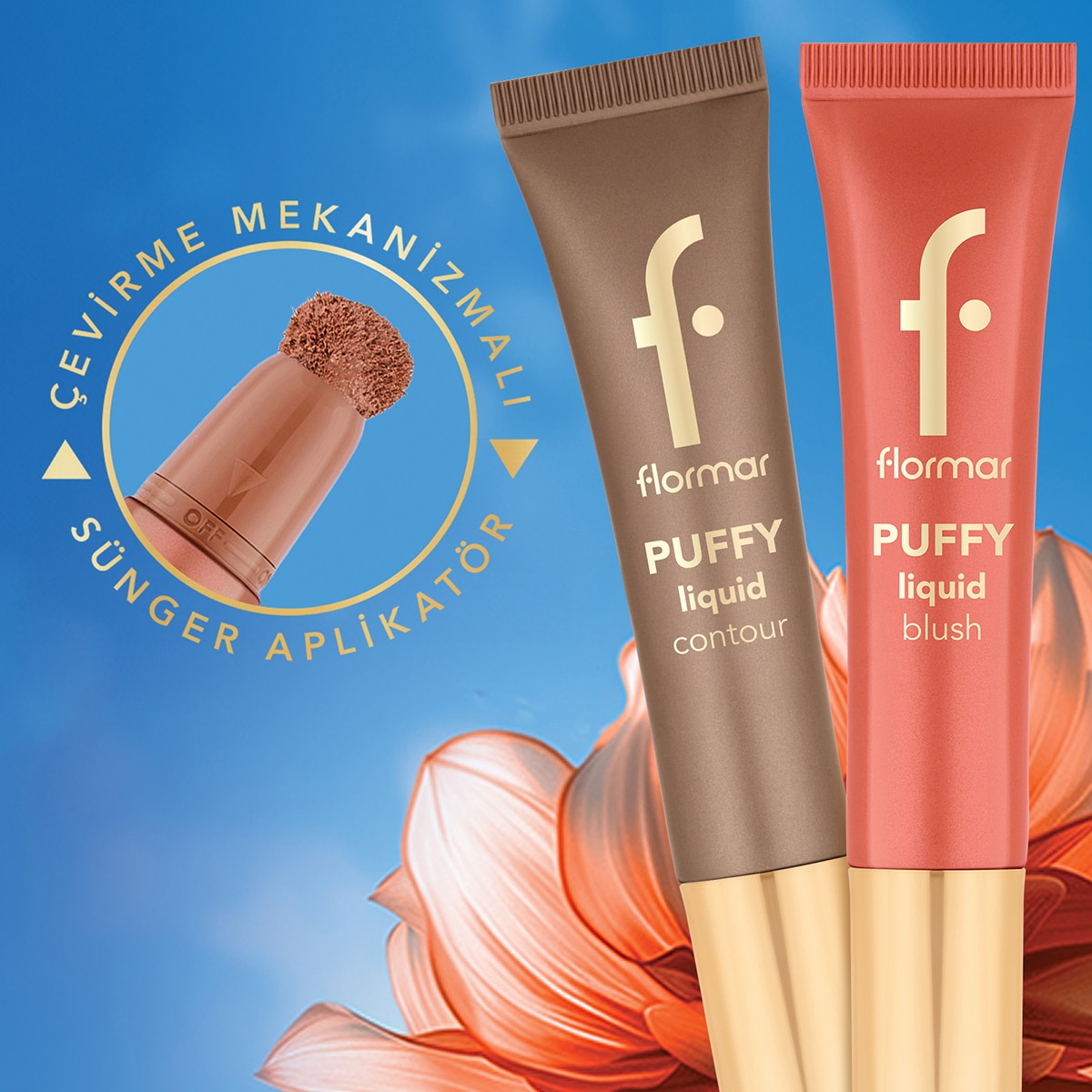  FLORMAR FLORMAR Flormar Puffy Liquid Aydınlık Bitişli Sünger Aplikatörlü Likit Kontür - 002 Hot Chocolate  1 of 8 