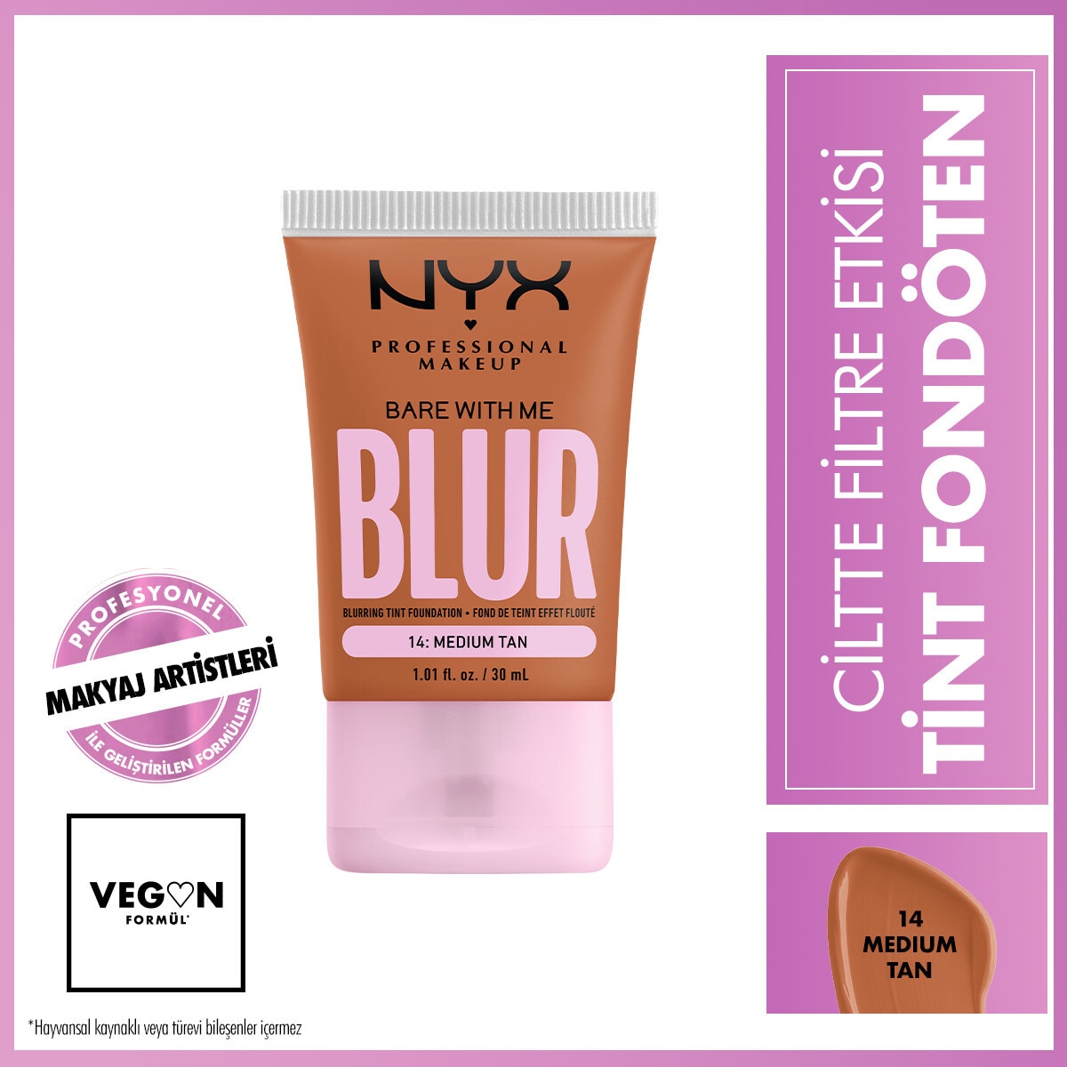NYX NYX Blur Tint Ciltte Filtre Etkili Fondöten - 14 Medium Tan 1 of 5