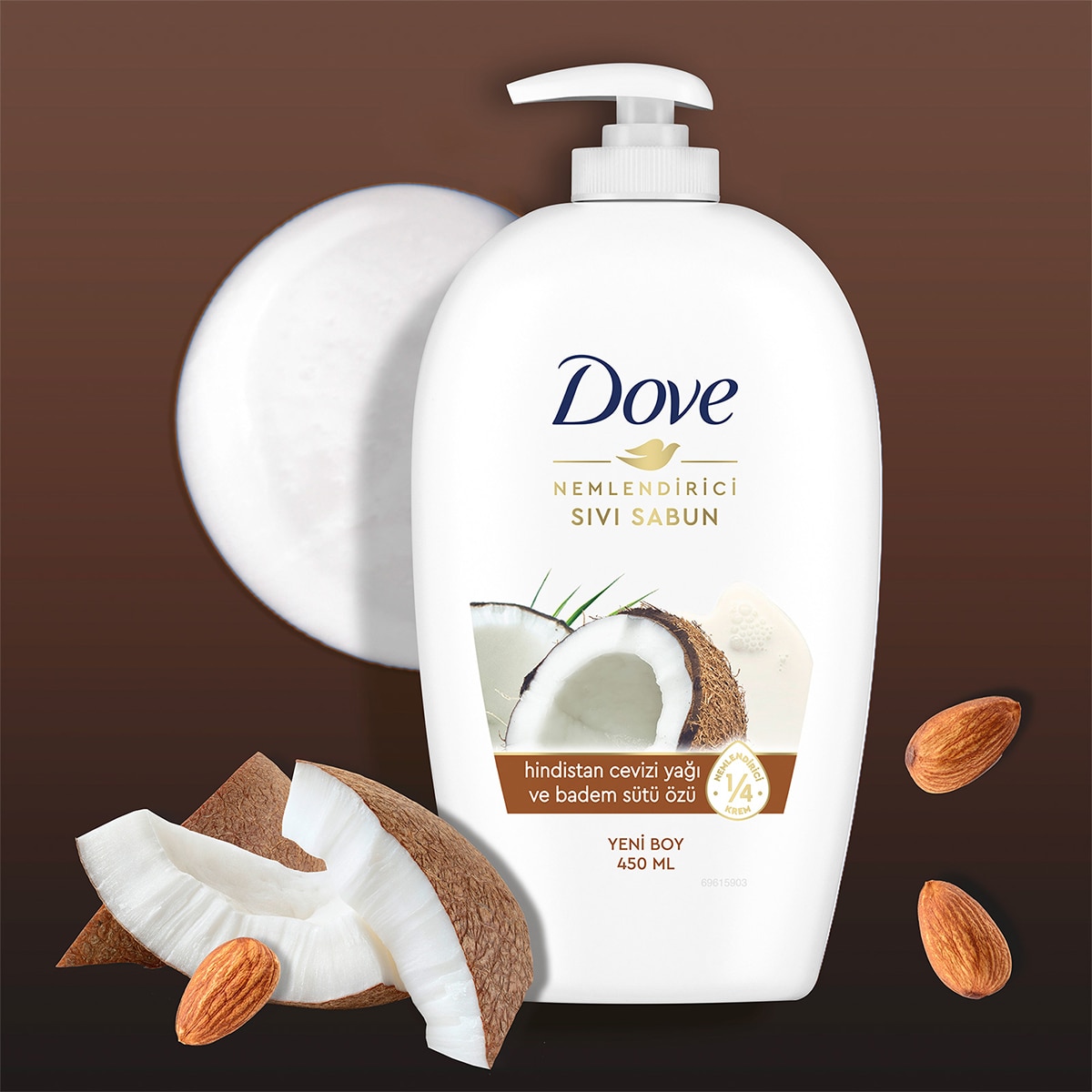  DOVE DOVE Dove Nemlendirici Sıvı Sabun HndistanCevizi Yağı Badem Sütü 450 ml  1 of 7 