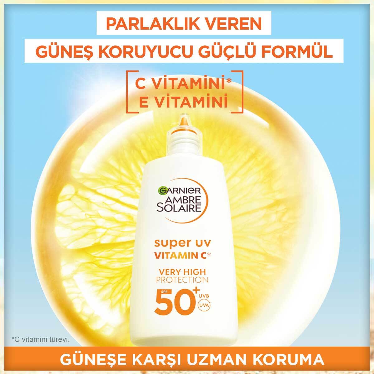  A.SOLAIRE A.SOLAIRE Garnier Ambre Solaire Super UV C Vitamini Koyu Leke Karşıtı Fluid Yüz Güneş Kremi SPF50+ 40ML  1 of 8 