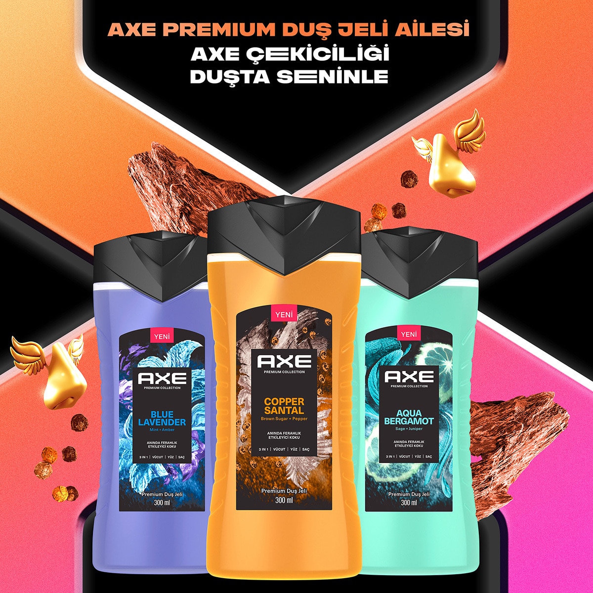 AXE Axe Premium Collection Duş Jeli Copper Santal 3in1 Vücut Saç