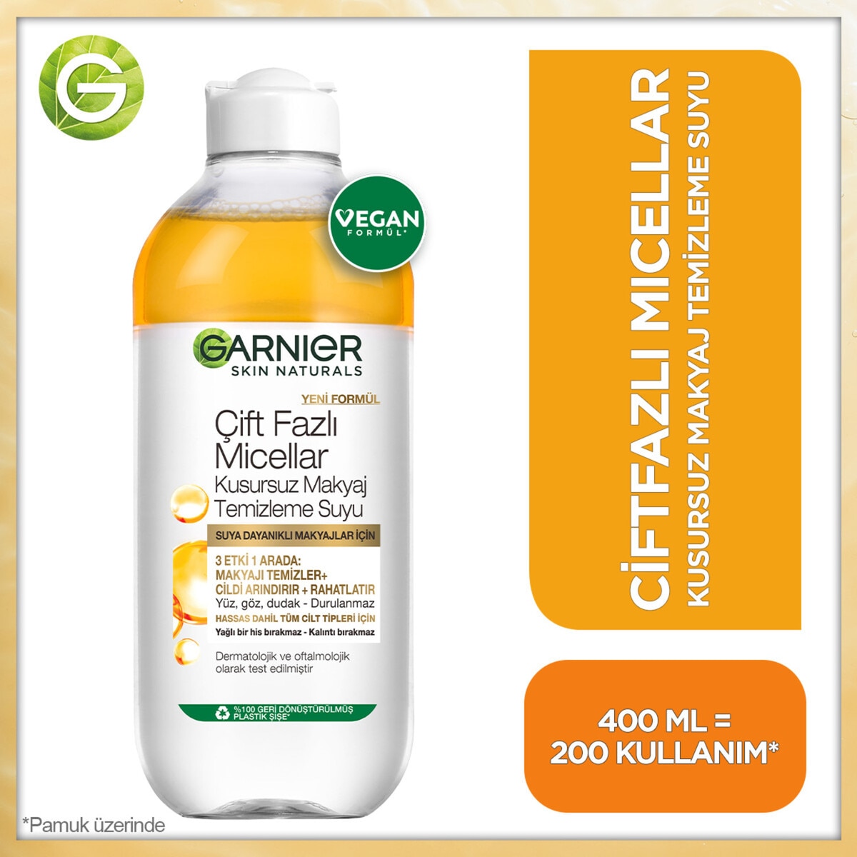GARNIER GARNIER Garnier Çift Fazlı Micellar Kusursuz Makyaj Temizleme Suyu 400 ml 1 of 1 Garnier Çift Fazlı Micellar Kusursuz Makyaj Temizleme Suyu 400 ml