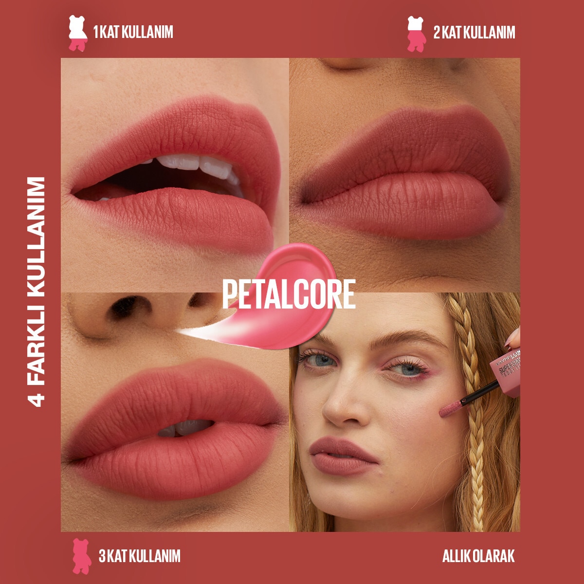  MAYBELLINE MAYBELLINE Maybelline New York Super Stay Teddy Tint Uzun Süre Kalıcı Likit Mat Tint 40 Petalcore  1 of 4 