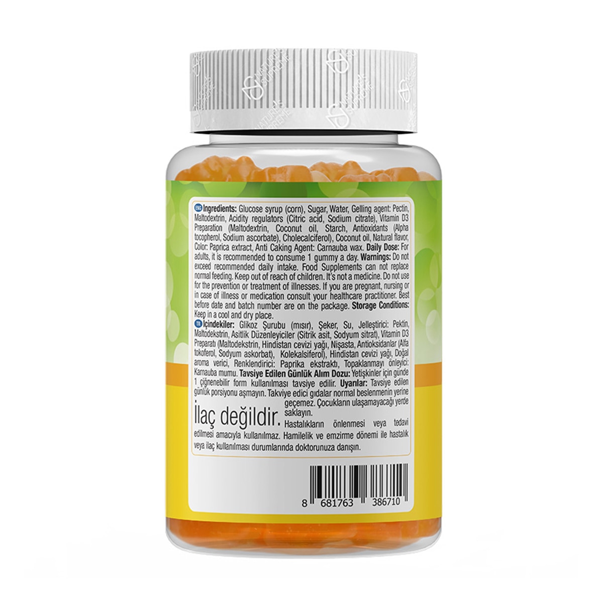  NATURE'S SUPREME NATURE'S SUPREME Natures Supreme Vitamin D3 Portakal 60'lı  1 of 3 