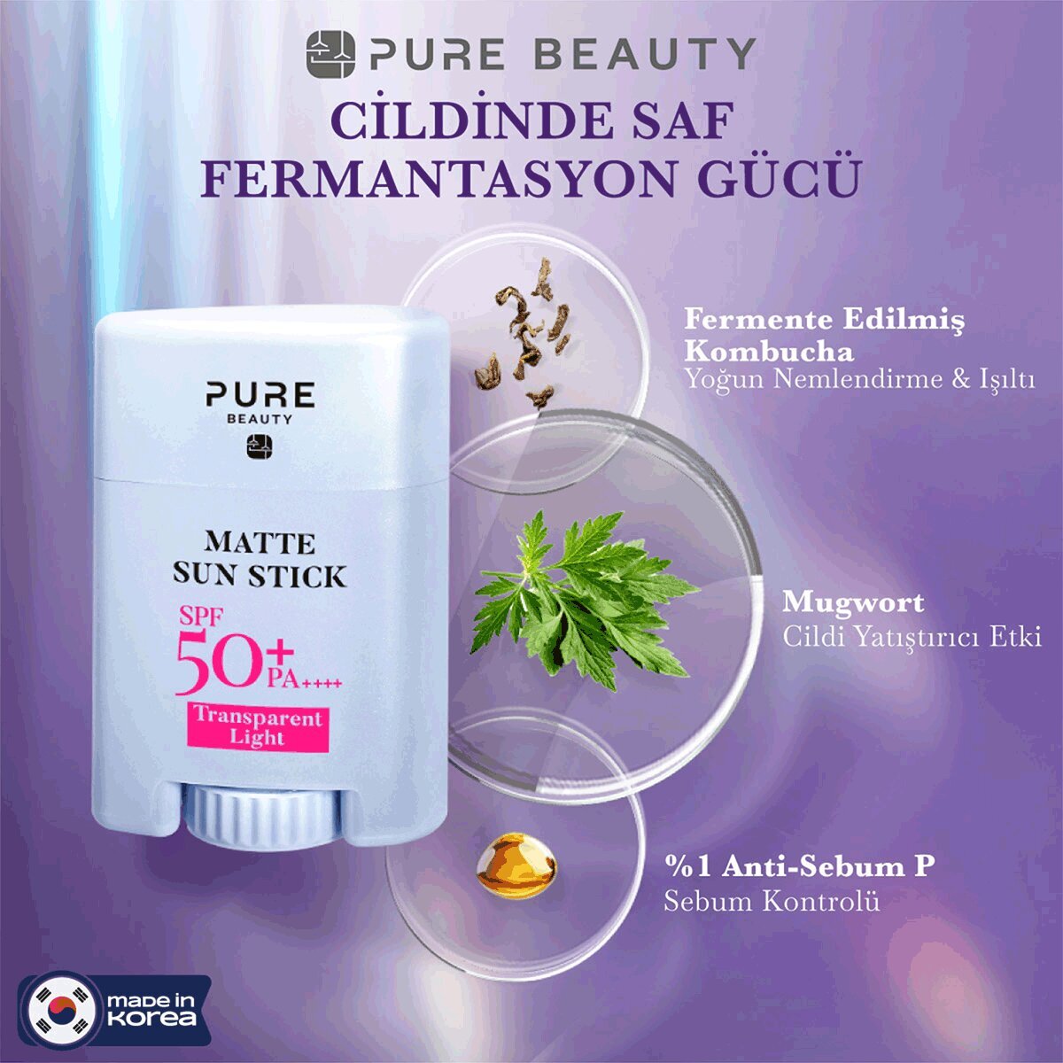 PURE BEAUTY PURE BEAUTY Pure Beauty Mat Yüz Stick Güneş Koruyucu SPF50+ 17 g 1 of 5