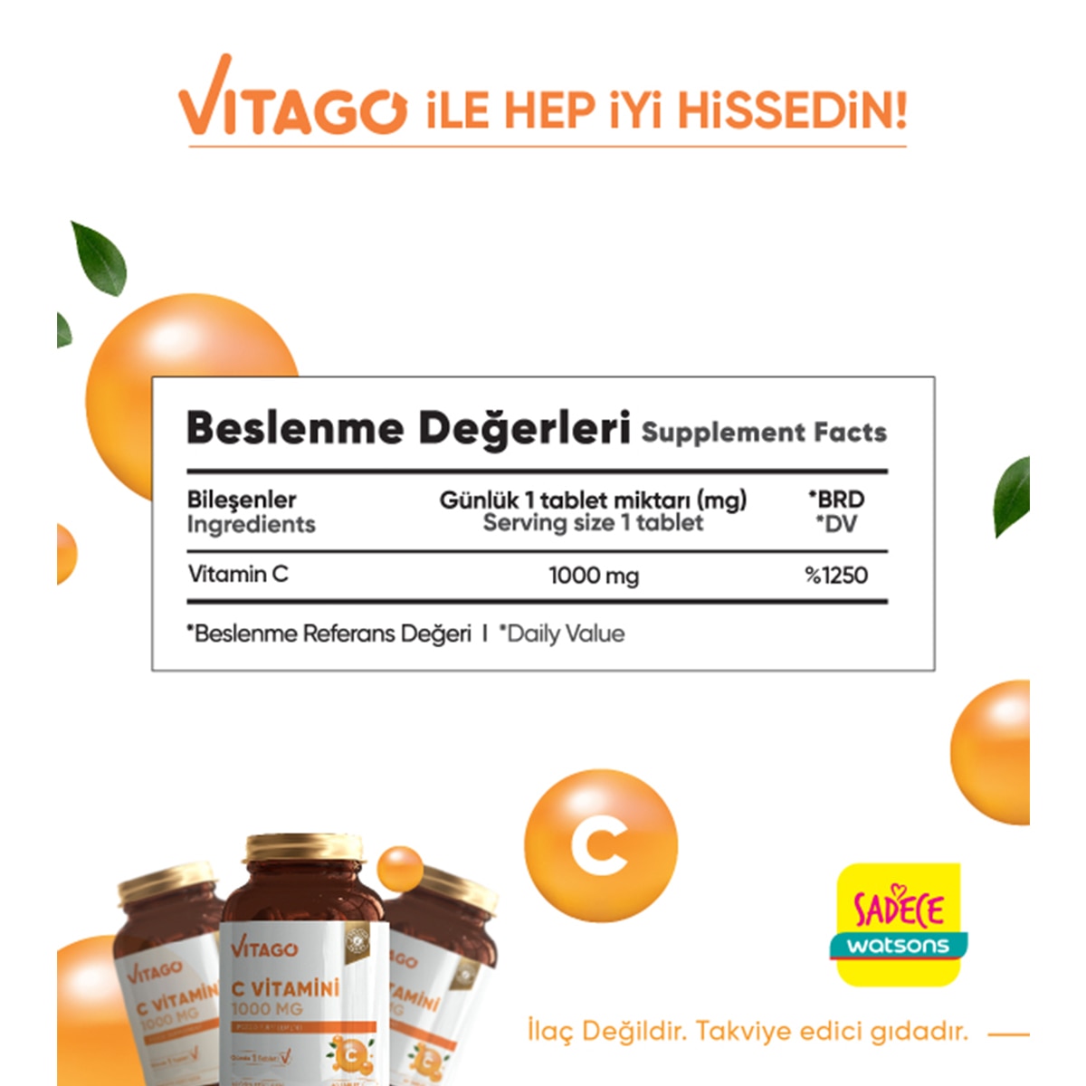 VITAGO VITAGO EXC. Vitago Vitamin C 1000 Mg Tablet 60'lı 1 of 5