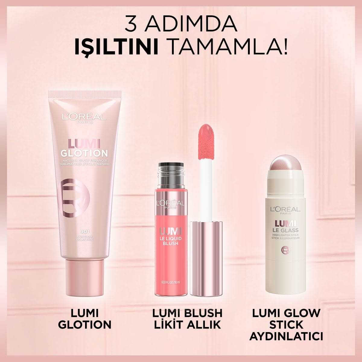 LOREAL PARIS LOREAL PARIS L'Oreal Paris Lumi Blush Yoğun Pigmentli ve Işıltılı Likit Allık Glowy Gold Pink  1 of 9 